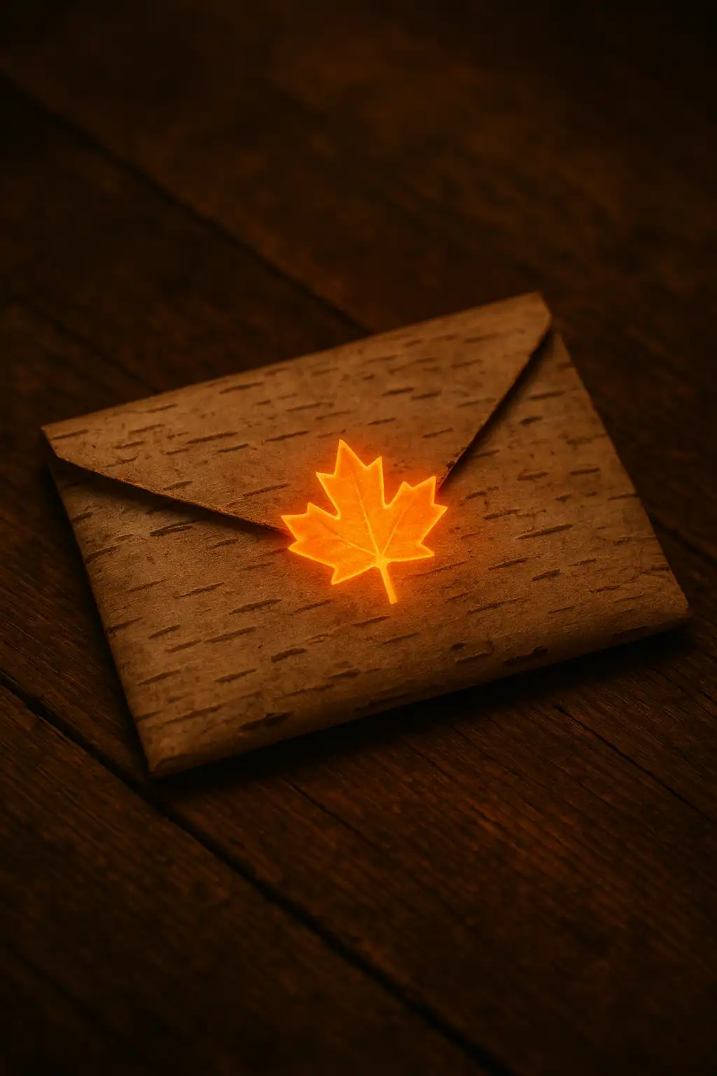 A birch bark envelope with a maple leaf seal representing an Interac e-Transfer deposit